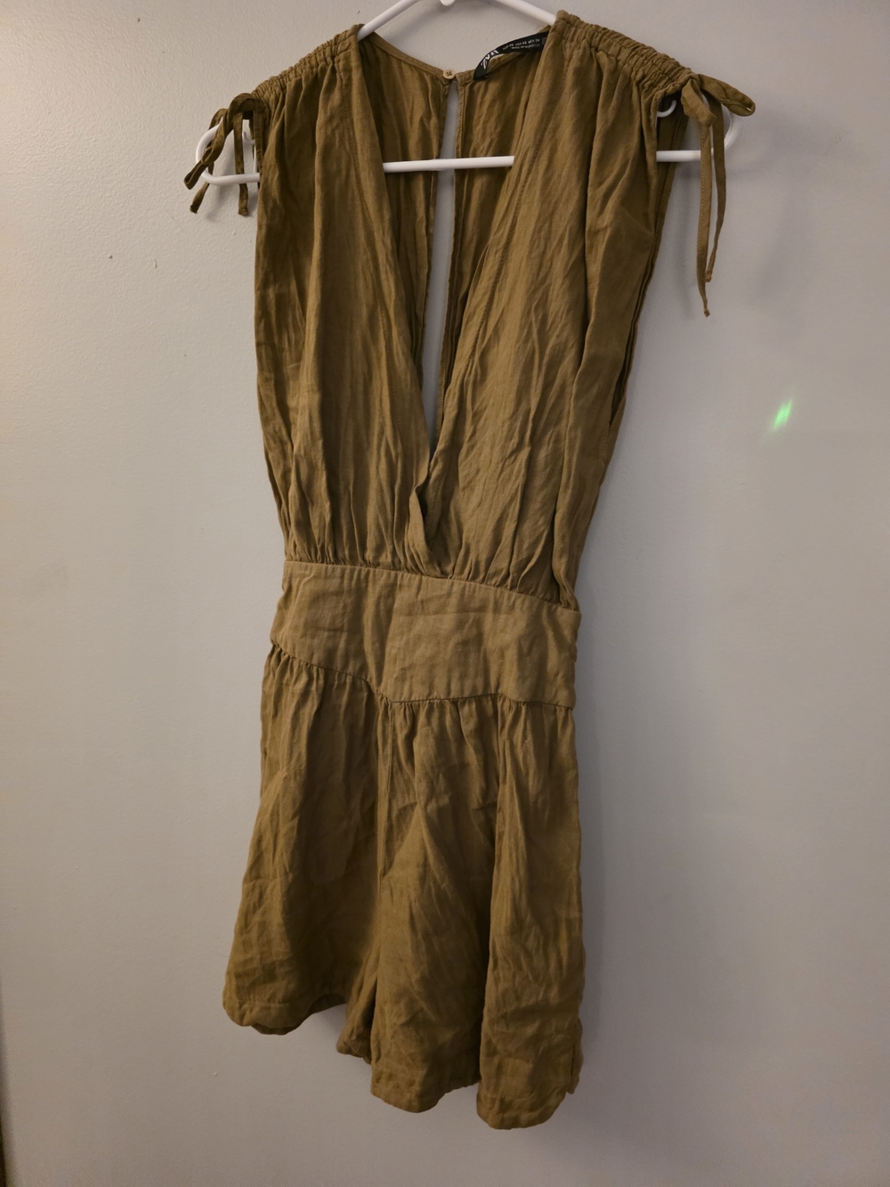 Zara Sleeveless V-Neck Romper Shorts One Piece  Brown XS Linen Cotton Blend